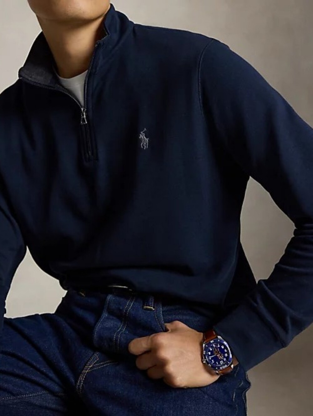 Luxury Jersey Quarter-Zip Pullover Polo Ralph Lauren Navy